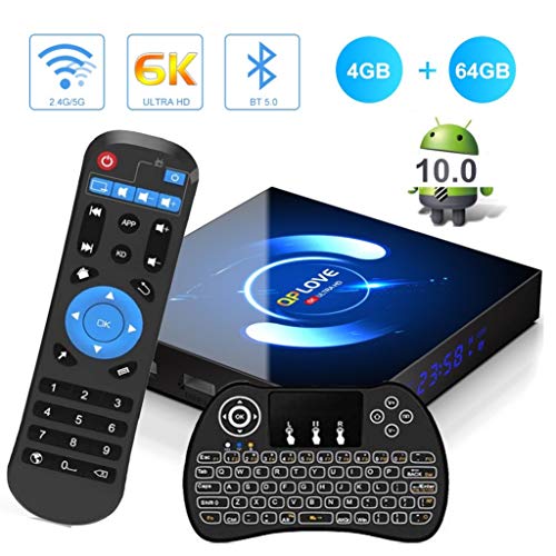 Android TV Box 10.0 con teclado mini ?4G+64G? QPLOVE Q6 Smart TV Box con Quad-Core H616 BT 5.0 WiFi 2.4G/5G/100M LAN, 6K Set Top Box Andorid 10.0