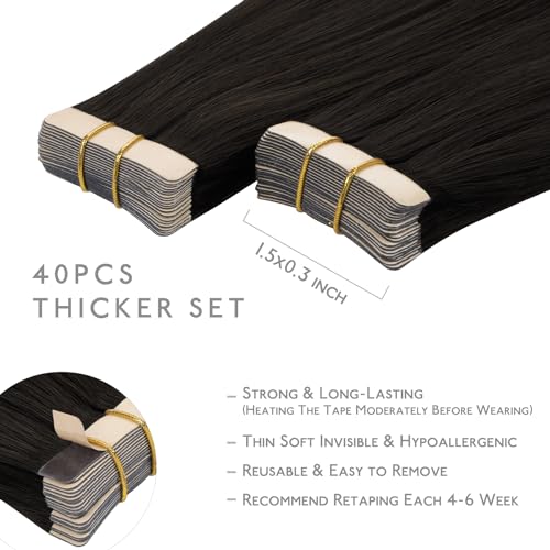 Image of Wennalife Tape in Hair Extensions Human Hair, 40pcs 100g 24 inch Dark Brown Hair Extensions Real Human Hair Straight Tape in Extensions Invisible Human Hair Extensions Reusable Real Hair Extensions