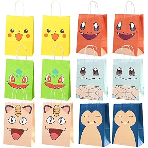 Qemsele Handbag Party Bags for Kids 12pcs Birthday Paper Cartoon Bag Give Aways Supplies Gift Pouch Favor Goodie Reusable Bags for Children Boys Girls Toddlers Gift Bag fillers (Poke-mon2) Cover