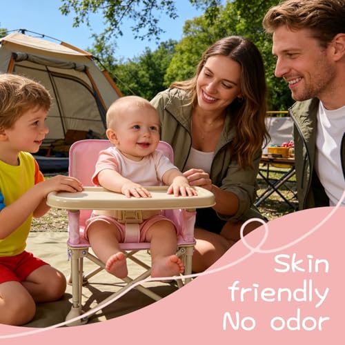 Image of Portable Baby Chair,Portable 3-in-1 Baby Booster Seat with Tray,Folding Toddler High Chair for Travel,Camping, Home & Dining, Easy to Clean & Store, Safe with Child Safety Belt Carry Bag(Pink)