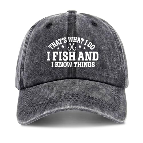 zcyhtqp, That's What I Do I Fish and I Know Things, Funny Baseball Cap, Funny Fishing Hats with Sayings, Adjustable Cotton Baseball Cap, Birthday Gift for Fishing Lover Black