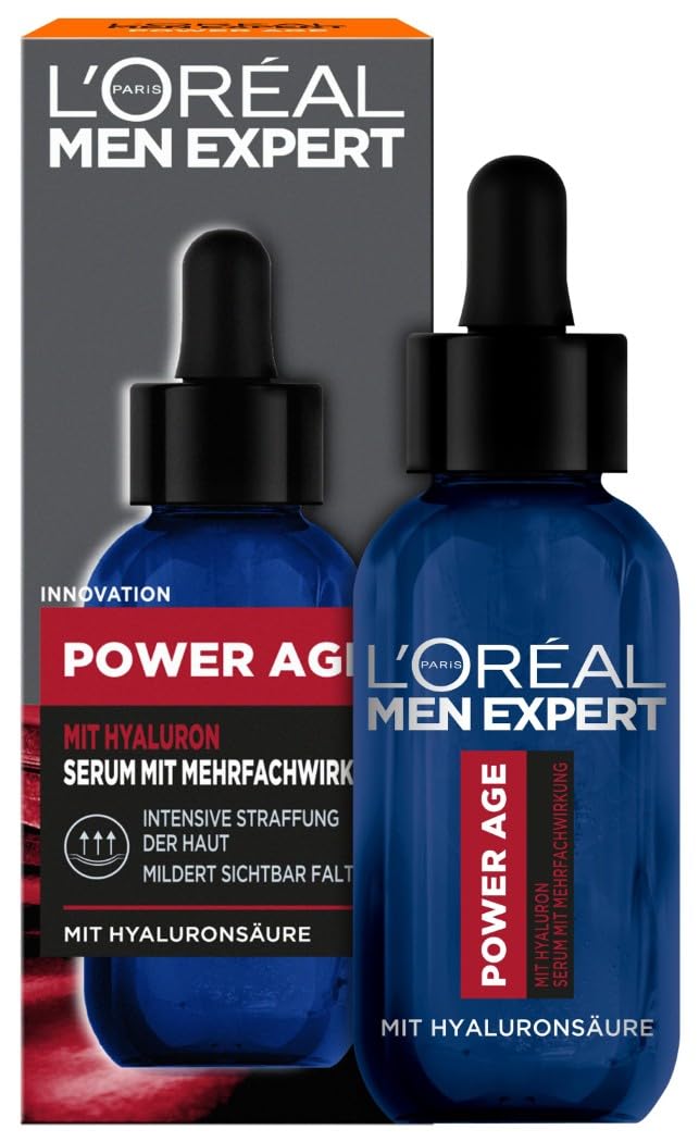 L'Oréal Men Expert Power Age Pflegeset gegen Falten mit Hyaluronsäure, Geschenkset für Männer, 2 x 50 ml, 1 x 30 ml, 1 x 15 ml