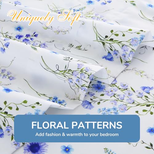 Image of MUXHOMO Full Size 4 Piece Sheet Set, Soft & Breathable Sheet Set for Bedroom with Deep Pocket Up to 16 inch, Wrinkle-Free & Cooling Bed Sheet with Flat Sheet, Fitted Sheet & Pillowcases - Indigo Mystical
