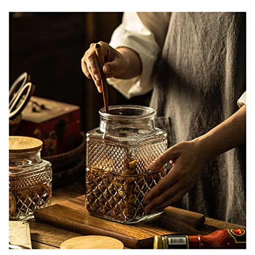 Large Glass Storage Jar, 60 Fl Oz Glass Food Storage Containers With Bamboo Lid, Kitchen Containers Cereal Canisters Decorative Jar For Candy Snack Cookies Coffee Tea Nuts Airtight Glass Jars (Square) #TOP6