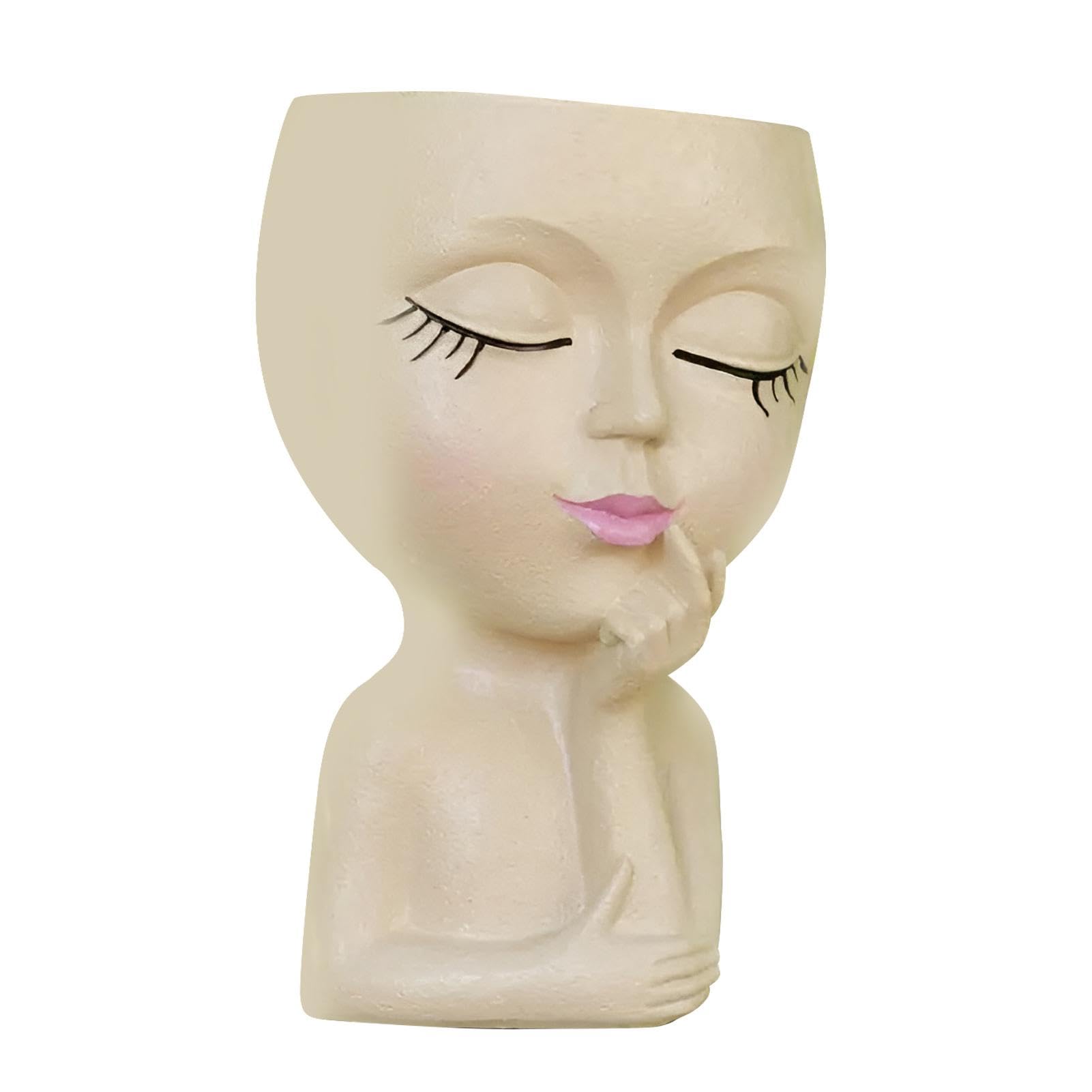 Shurzzesj Face Pots Head, Face Head Flower Planter, Face Flower Pot for Indoor Outdoor Plants, Resin Planter with Drainage, Cute Lady Face Plant Pots