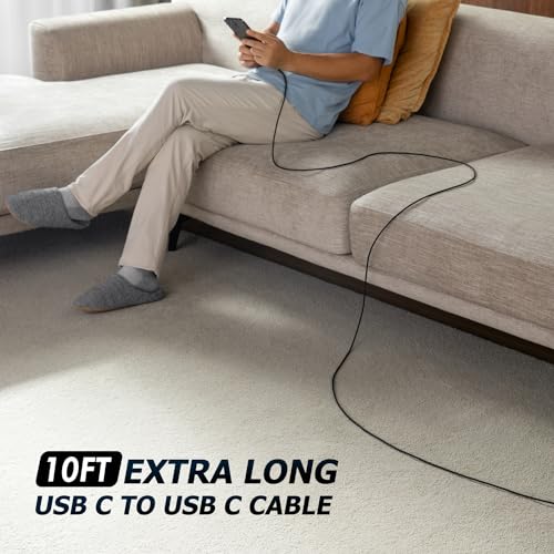 Image of Long USB C to USB C Cable 10FT 2Pack, USB C Charger Cable 100W Fast Charging Cord Braided, Type C Cable for iPhone 17 16 15 /15Plus /15Pro /Max, MacBook Pro /Air, iPad Pro /Air /Mini,Samsung,Pixel,Laptop