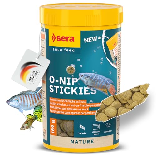 sera O-Nip Stickies 250 ml (169 g) | haftende Leckerbissen-Tabs für Zierfische | ohne Farb- & Konservierungsstoffe | mit Mückenlarven | Tubifex & 7% Krill | zur Beobachtung am Aquarienglas