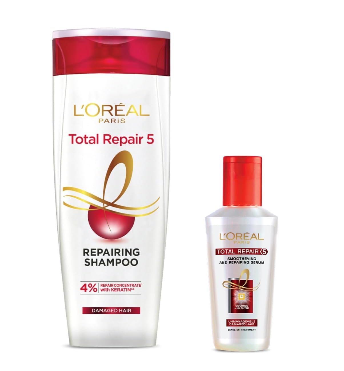 L'Oreal Paris Total Repair 5 Repairing Shampoo with Keratin XS, (180ml) + L'Oreal Paris Total Repair 5 Hair Serum (40ml)