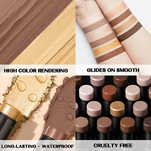 Focallure 2 Pcs Mineral Cream Contour Stick,Moisturize Highlighter And Bronzer Pen,Non Stick Face Brightens & Shades Pencil,Long Lasting & Smooth Gliding Face Illuminator Makeup (Medium-Warm) #TOP5