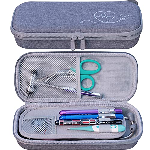 ButterFox Estojo de estetoscópio premium com divisória e compartimento para identidade para 3M Littmann Classic III, Cardiology IV Diagnóstico e mais estetoscópios com bolso para acessórios de enfermeira (cinza)