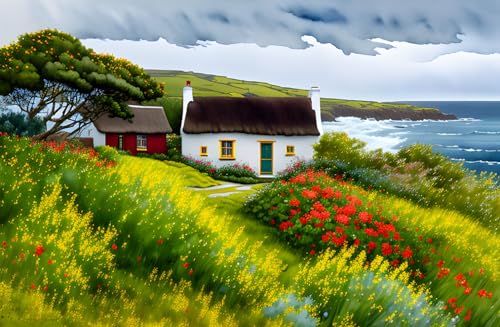 Poster mural toile Irish White Cottage 50x70cm pour salon