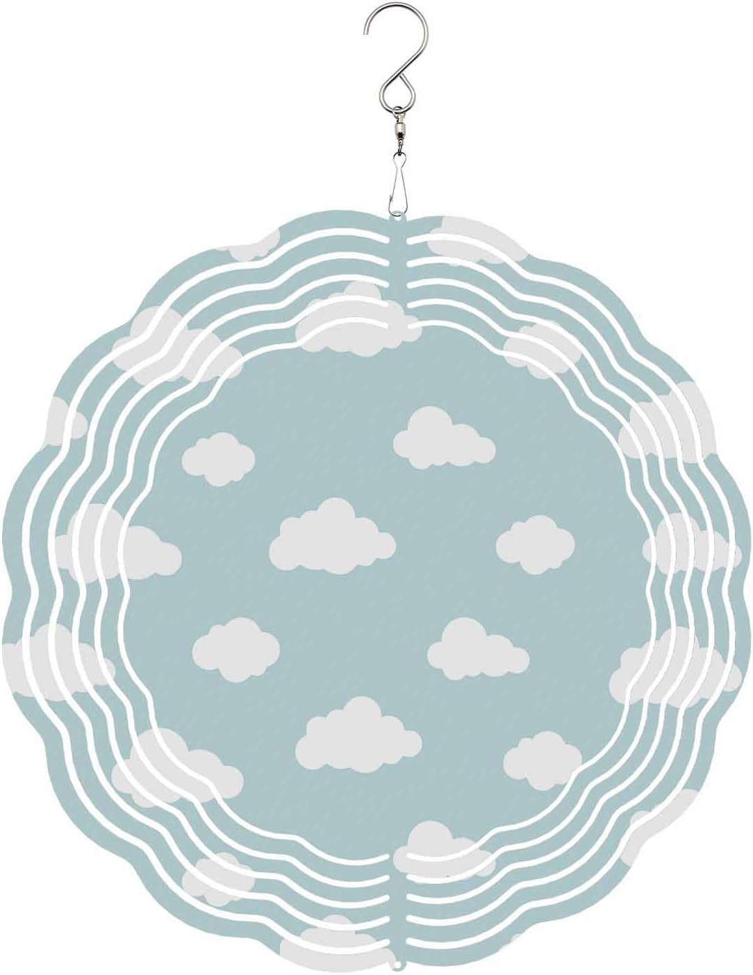 Modern Art Wind Spinners, Blue Sky Clouds Hanging Wind Spinners for Yard and Garden 3D Stainless Steel Metal Sculptures Crafts Ornaments 12 Inch