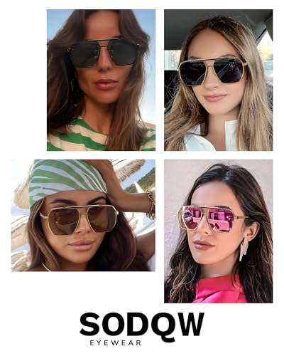 SODQW Tangle Free Aviator Sunglasses for Women Men Square Polarized Double Bridge Sun Glasses for Driving & Traveling4
