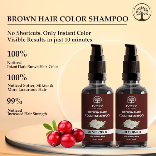 Image of Brown Hair Color Shampoo (30ml Each) - Instant Brown Hair with Rishi Plant-Based Hair Colour Dye | Natural Herbs Dye - Can be Used Multiple Times | Free Gloves inclued