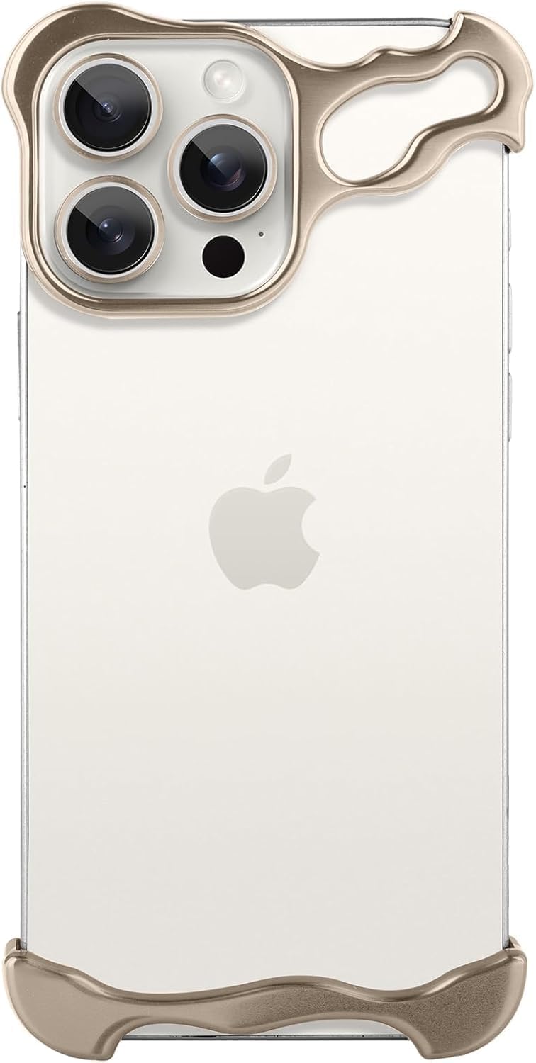 Frameless Phone Case Compatible with iPhone 16 Pro Max Phone Case Minimalist Protective Shock Absorption Aerospace Grade Aluminum Shells (iPhone 16 Pro,golden)