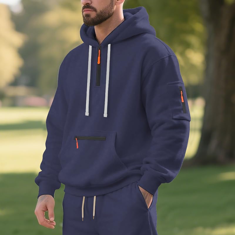 Men Autumn/Winter Fleece Sweatshirt 1/4 Zipper Long Sleeve Sports Hoodie with Pockets Military Tactical Sweatshirt3