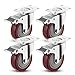 COOCHEER 4pcs 100mm Ruote girevoli Gomma Ruote per mobile con freno,Capacità di carico massima 400KG