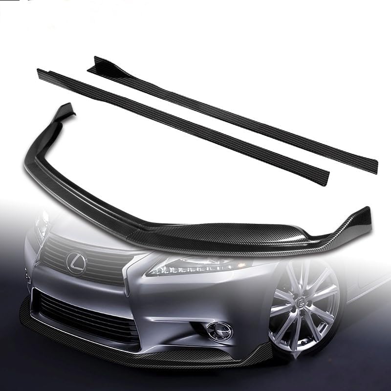 9pcs Combo Front Bumper Body Kit Lip + Side Skirt Extensions Diffuser Compatible with 2013-2015 Lexus GS-Series Base Model Only 2014 (Painted Carbon)