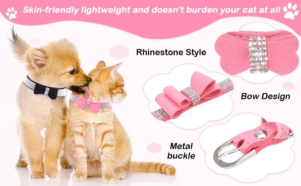 Collar de perro pequeño Serijoars negro con cristales de colores para gato 3
