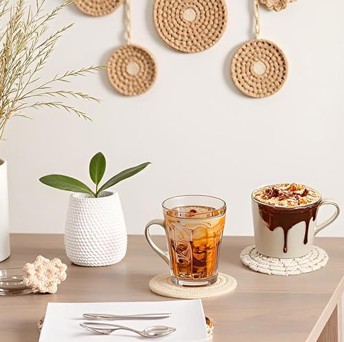 YYGMSS Lot de 8 dessous de verre tissés pour boissons, en coton avec support, 11 cm, absorbants pour table basse, salle à manger, décoration bohème, lavables en machine, cadeau de pendaison de – vue 6