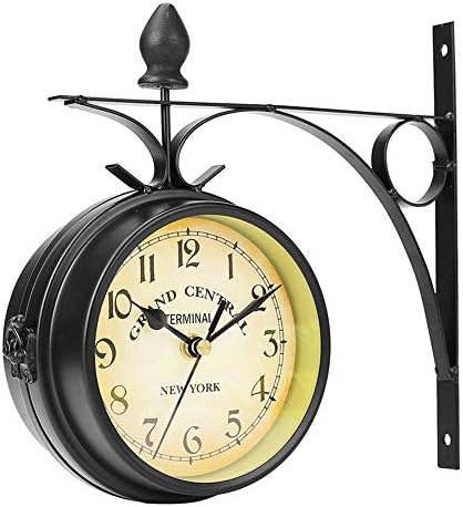 Xinmier Outdoor Wall Clock Hanging Retro Double Sided Battery Powered Metal Mount Vintage Garden Coffee Bar Decoration Round Station|Wall Clocks