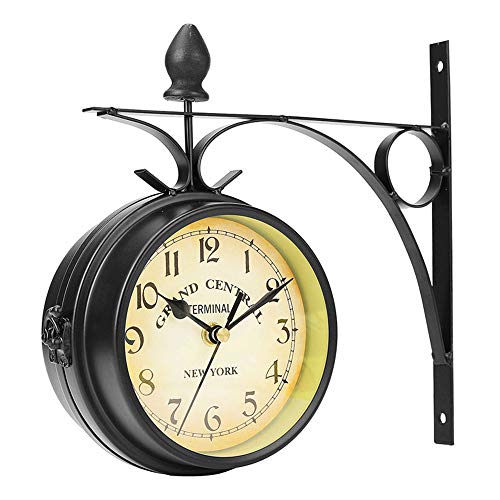 Xinmier Outdoor Wall Clock Hanging Retro Double Sided Battery Powered Metal Mount Vintage Garden Coffee Bar Decoration Round Station|Wall Clocks #TOP1