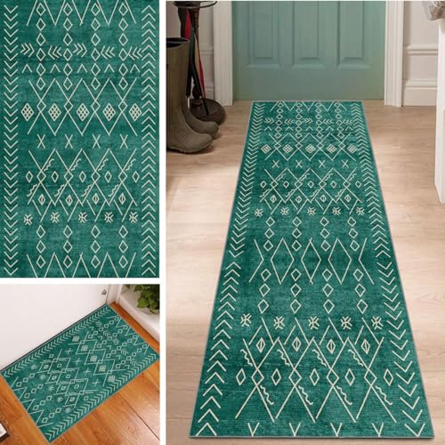 Grün Läufer Teppich Lang Flur rutschfest Waschbar 90x450cm Modern Marokko Style Küchen Korridor...