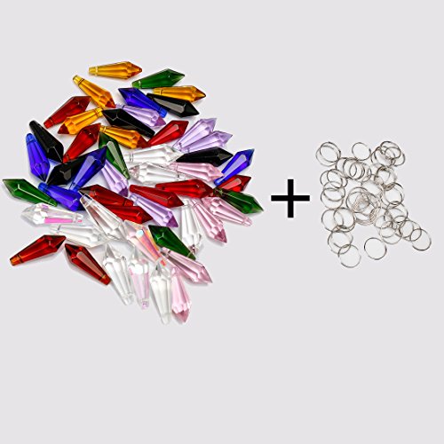 H&D Hyaline & Dora 50Pcs 38Mm Crystal Icicle Pendant Chandelier Prisms Drops Lamp Candle Holders Curtain Diy Parts(Multi-Color) #TOP2