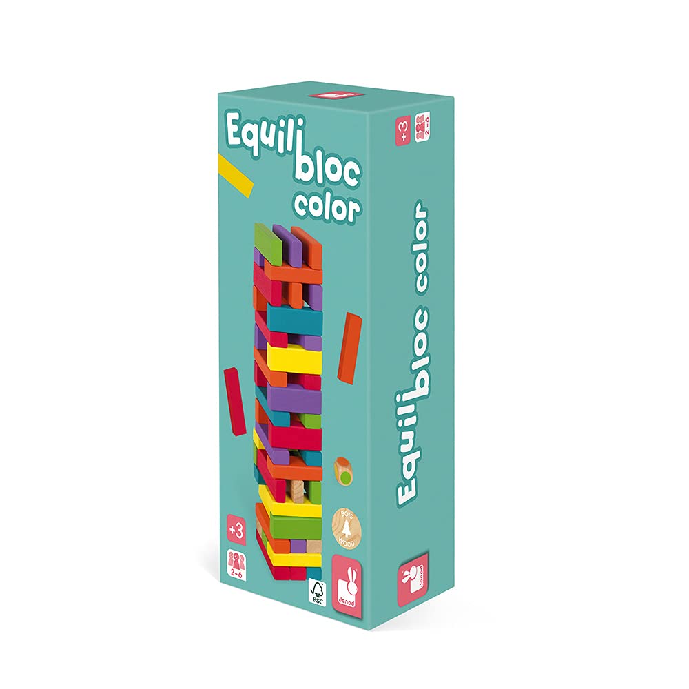 Equilibloc Color - Bloques de Construcción de Madera - 60 Piezas - Juego de Habilidad - Multicolor - Desde 3 Años