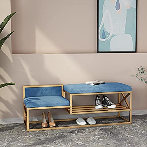 Tabouret à chaussures en velours bleu premium, banc de salon raffiné 100cm