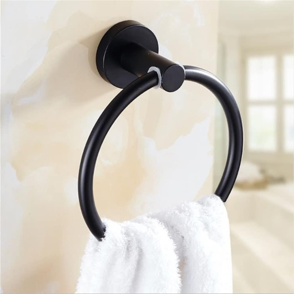 LSLYTQ 1pc Stainless Steel Black Towel Holder, Towel Ring, Round Wall Mounted Towel Rack, Towel Shelf Bathroom Accessories