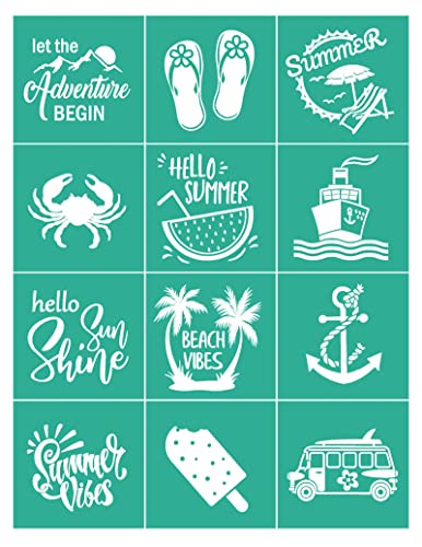 BOOLOOEN Self Adhesive Screen Printing Stencils Mesh Transfer Stencils - Reusable Screen Printing Stencil Patterns for DIY Painting (Summer)