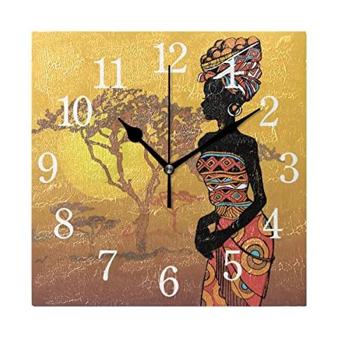 Reloj de pared cuadrado Wowprint, acrílico para mujer africana Cover