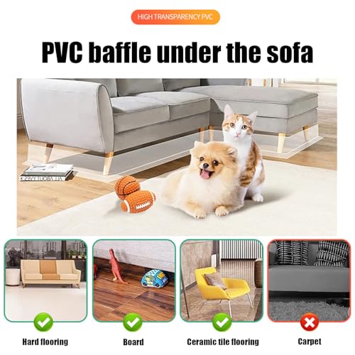 Sonhomay Under Couch Blocker for Pet Toys 12 Pack, Under Couch Bed Furniture Blocker, Clear PVC Couch Guards, Under Bed Blocker with Strong Tape, Stop Pets Toys Messes from Going Under Couch Bed
