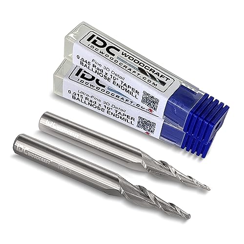 IDC Woodcraft 3D Carving Taper Ball Nose End Mill Bit Set (1/4-inch Shank) – 2pc Set Includes Fine Detail & Ultra-Fine Detail Carving Bits – Enhance CNC Woodworking 3D Precision with Versatile Bits