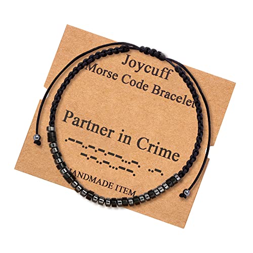 JoycuFF Morse Code for Women Men Bracelets for Wife Girlfriend Sister Mom Daughter Funny Silk Wrap Bracelet Inspirational Encouragement Motivational Secret Message Jewelry Partner in Crime