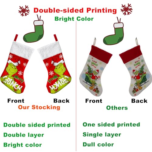 GEGEBABY Pacote com 4 meias de Natal, 50,8 cm, elfo verde, para pendurar, meias de Natal, desenho an