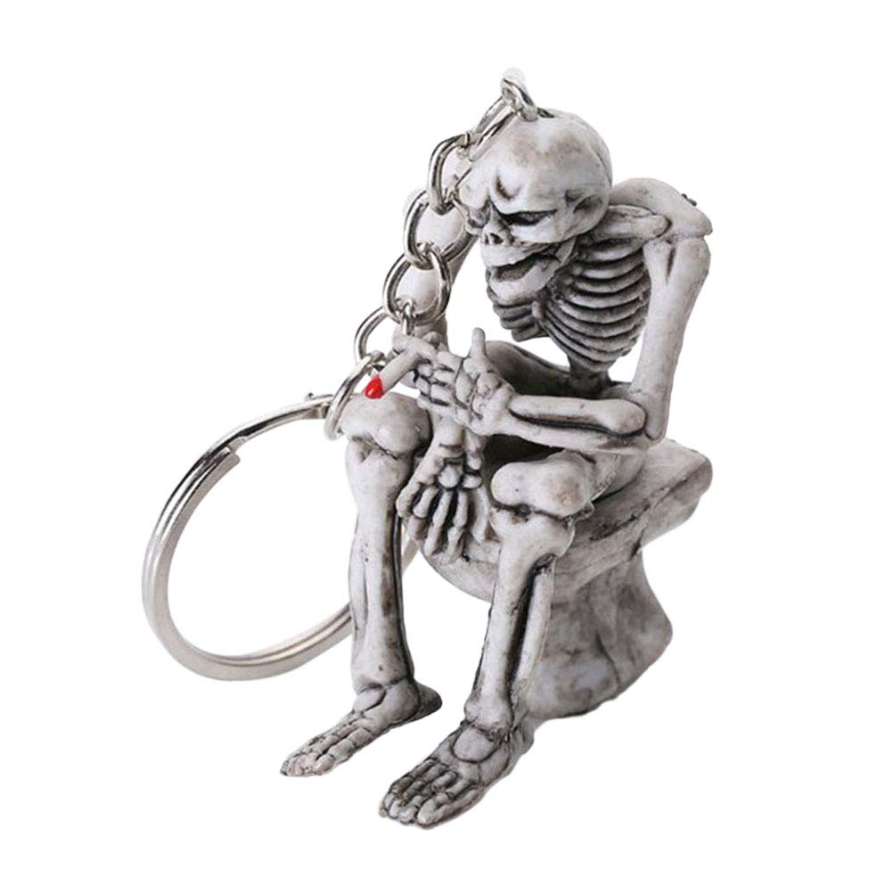 VOSAREA Cool Skull Toilet Keychain Creative Skeleton Skull Sitting on The Toilet Keyring Keychain Purse Pendant Accessories-image-19