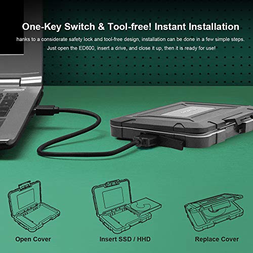 lifcasual Gabinete externo ED600 SSD Case HDD Protetor IP54 à prova d'água Substituição do interrup