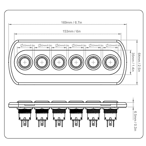KRODANS Painel de alternância, interruptor de fibra de carbono 12V 20A IP66 botão de pressão azul ve