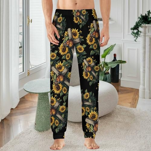 Butterfly Sunflower Crosss God Christian Men's Pajamas Pants Lightweight Sleep Lounge Pant Pjs Bottoms Casual Sleepwear2