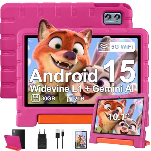 ZIOVO Tablette Enfants 10 Pouces Android 15, 30Go RAM+64Go ROM (TF 2To), 5G WiFi Tablettes, Gemini AI, Octa-Core/Widevine L1/Face ID/Contrôle Parental/6000...