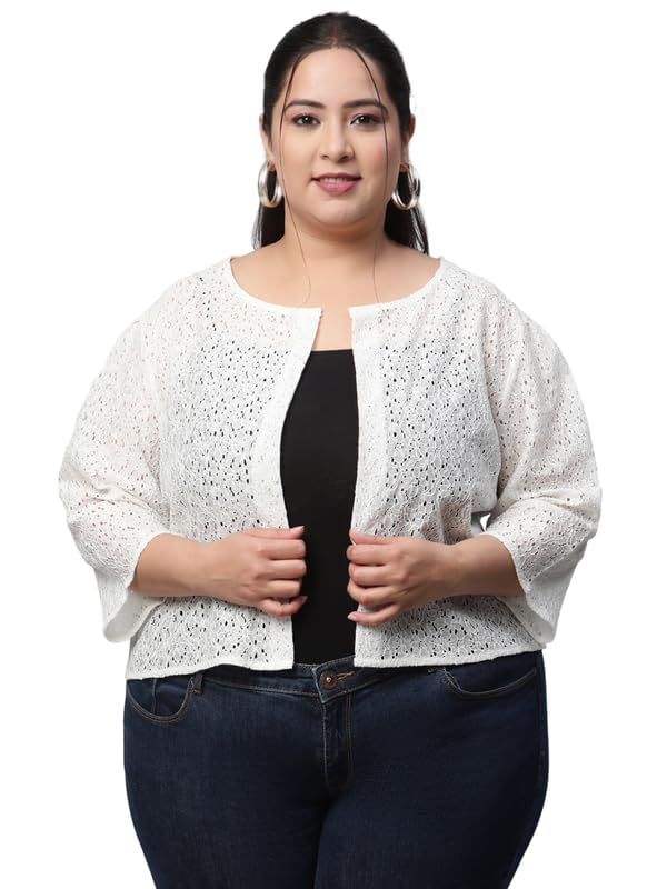 unaone Women Cotton Graphical Lace Cover Up Shrug Cardigan White BZZ-SG-605P-PattiWTSQ_5XL-picture-5
