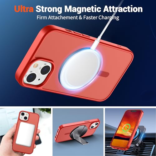 Image of SUPFINE Magnetic for iPhone 15 Plus Case & iPhone 14 Plus Case(Compatible with MagSafe)(Military Grade Drop Protection) Slim Translucent Shockproof with Anti-Fingerprint Phone Case,Red