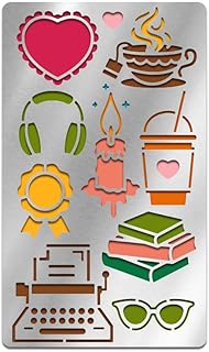 UNICRAFTALE Stainless Steel Retro Objects Stencils Metal Glass Templates Candle Painting Stencil Reusable Craft Stencils for Notebook Diary Scrapbook Habit Tracker Wood Burning Engraving