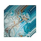 Teal Marbling Cloth Napkins Set of 6 Dinner Napkins Set Solid Washable Reusable Polyester Table Napk