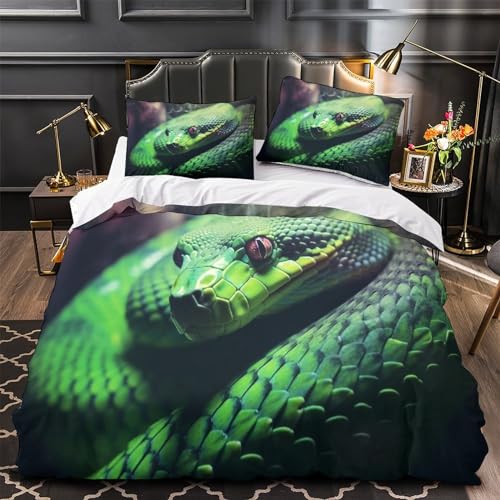 Housse de couette serpent 3D 200x200cm en microfibre avec 2 taies d'oreiller