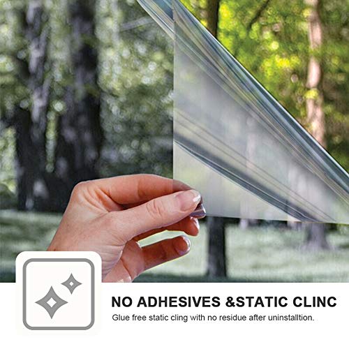 Window Privacy Film One Way Daytime Mirror Tint Treatments UV Heat Control Vinyl Stickers Sun Block Glass Paper Door Covering Reflective (Blue Silver, 17.5 Inch x 15.7 Feet)