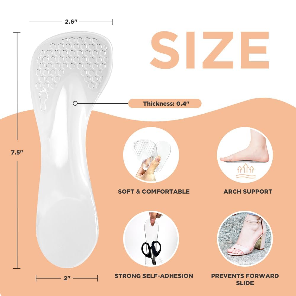 2 Paia Solette In Gel Per Tacchi Alti, Solette Gel Donna, Soletta Scarpe Donna, Supporto Per Arco, Adatto A Scarpe Eleganti, Sandali, Stivali Bassi E Tacchi Alti, Trasparente