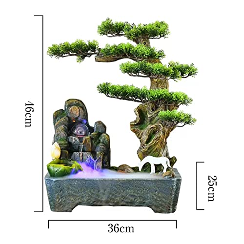 Fuente de mesa interior artesanal de resina con cascada de rocalla y árbol decorativo elegante 3